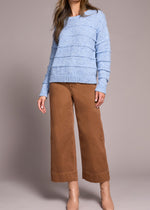 Soft sweater with a blue violet color, Cozy, long sleeve, Tribal Fashion, Striped Weave, Winnipeg, Manitoba, Canada