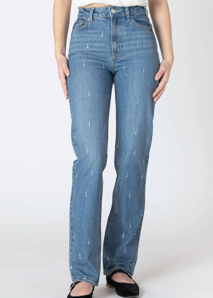 Rhinestone jeans, denim, straight leg, baggy, mid rise, high rise, Dex Clothing, Winnipeg, Manitoba, Canada