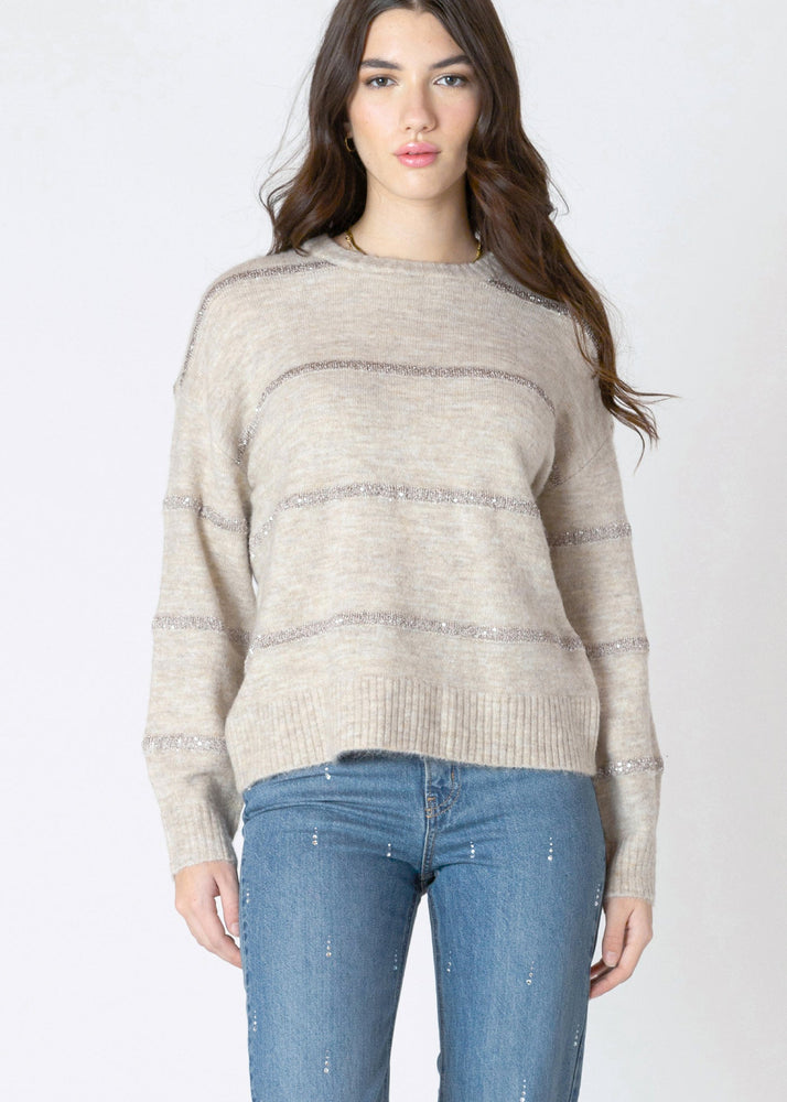 Sparkle, Stripe Sweater, cozy, comfortable, oat, taupe, Winnipeg, Manitoba, Canada, Dex Clothing