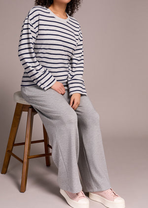 Soft Stripe Crew Sweater w/Cuff