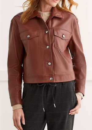 Faux leather, Chocolate Brown, Clay, Button Front, Winter, Fall, Spring, Tribal, Jacket, Collared, Collar, Winnipeg, Manitoba