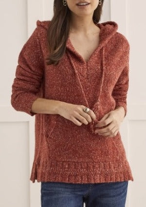 Tribal, Manitoba, Red, Ochre, Tassels, Hoodie, V-Neck, Side Slits, Cozy, Sweater, Pullover, Winnipeg, Canada