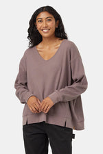 Winnipeg, Manitoba, Waffle Long Sleeve, Purple, Mauve, V-Neck, Relaxed Fit, Drop Shoulder, Split Hem, Drapey, Fall, Winter