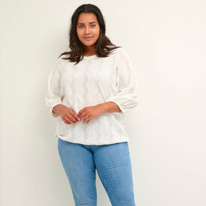 
            
                Load image into Gallery viewer, Plus size eyelet 3/4 sleeve white blouse Manitoba Canada
            
        