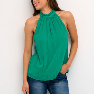
            
                Load image into Gallery viewer, Crinkled high ruffle neck sleeveless halter top blouse Manitoba Canada
            
        