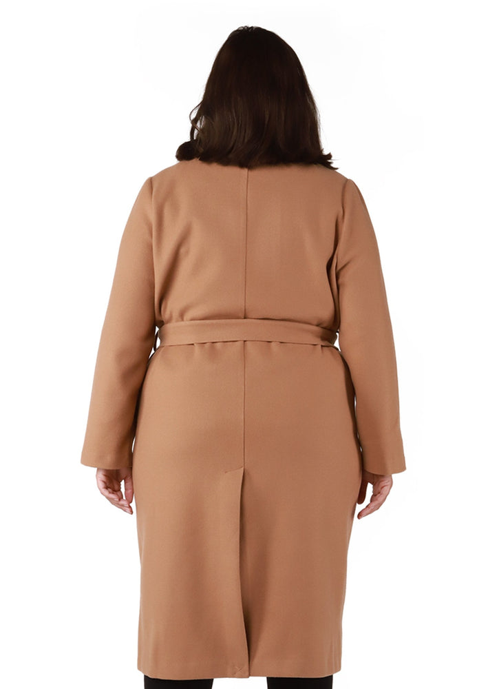 Curve plus size belted camel fall trench coat Manitoba Canada