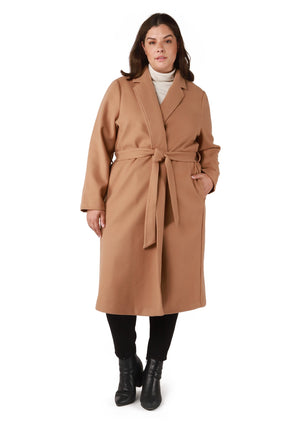 Dex Clothing plus size hailey bieber inspired camel faux wool belted trench coat Manitoba Canada