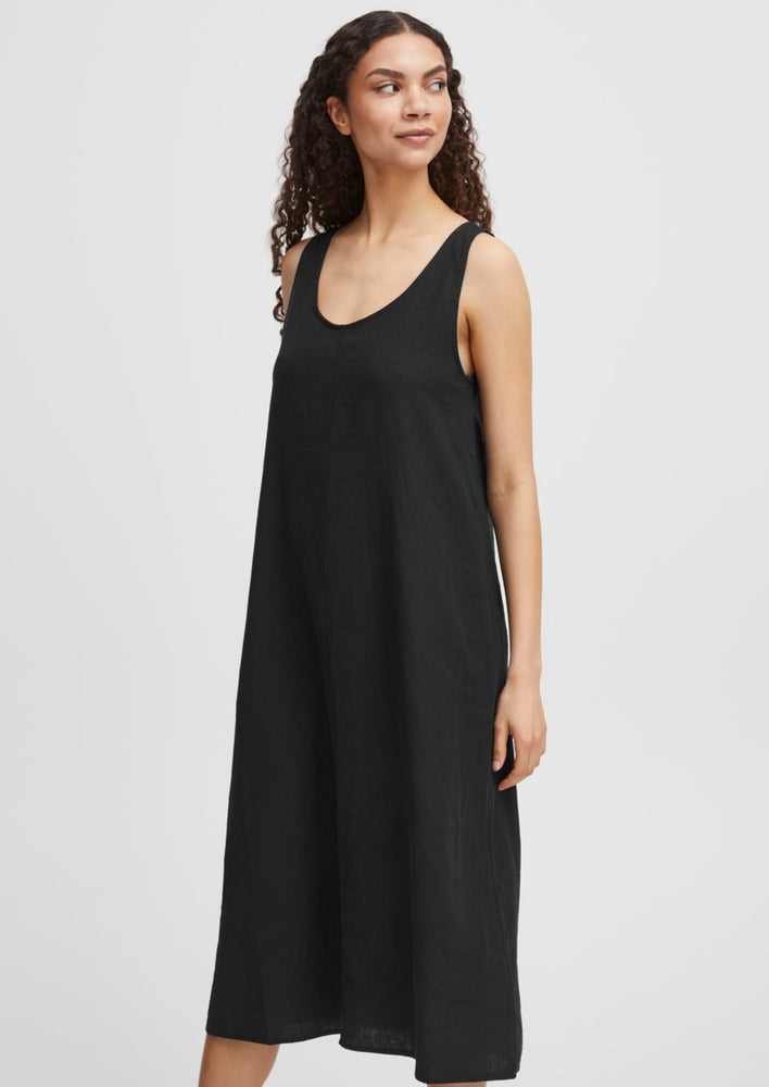 
            
                Load image into Gallery viewer, b.young flowy linen blend black strappy midi dress Manitoba Canada
            
        