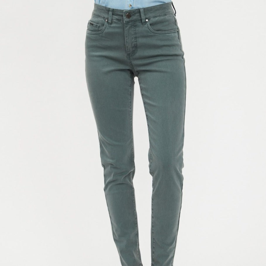 French Dressing Jeans Olivia silver pine dark washed green slim leg jeans