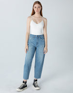 Unpublished light wash whirl Taylor barrel leg rigid denim crop ankle jean Manitoba Canada