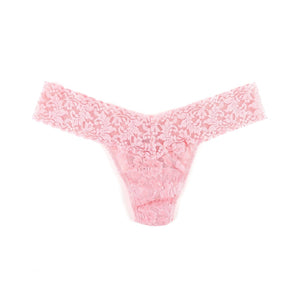 Ladies soft pink stretchy lace one size thong from Hanky Panky