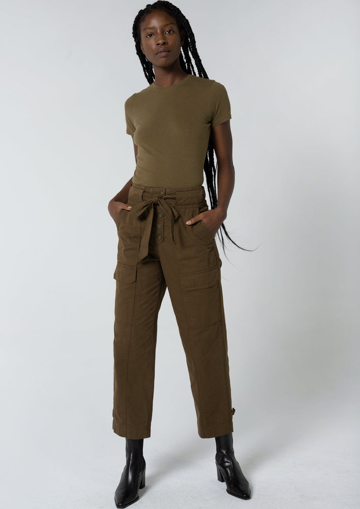 Unpublished Mia cotton earth brown cropped utility cargo pants with belt