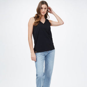 
            
                Load image into Gallery viewer, Basic black v-neck cotton tank top
            
        