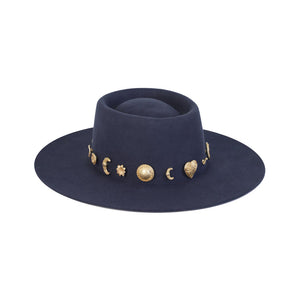 Lack of Color navy cosmic boater hat with gold conches