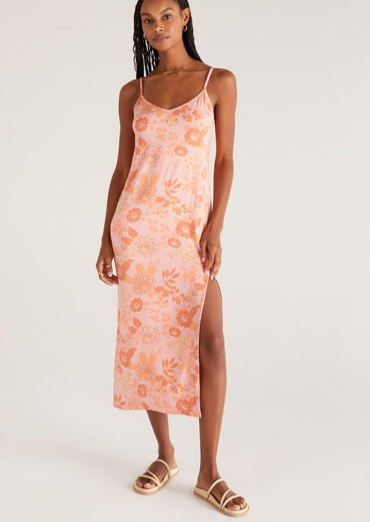 
            
                Load image into Gallery viewer, Z Supply coral sunkist coral vintage floral rayon spandex jersey slip dress Manitoba Canada
            
        