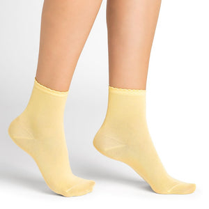 Bleu Foret cotton short yellow ankle sock with ruffle lettuce trim Manitoba Canada