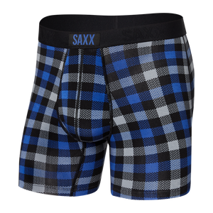 
            
                Load image into Gallery viewer, Saxx underwear vibe boxer brief blue flannel check plaid Manitoba Canada
            
        