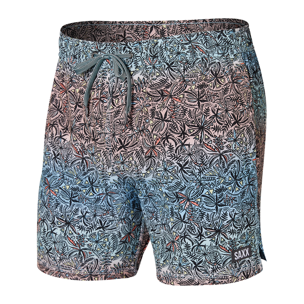 Hawaiian print mens lined swim short with ballpark pouch