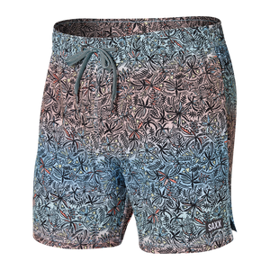 Hawaiian print mens lined swim short with ballpark pouch